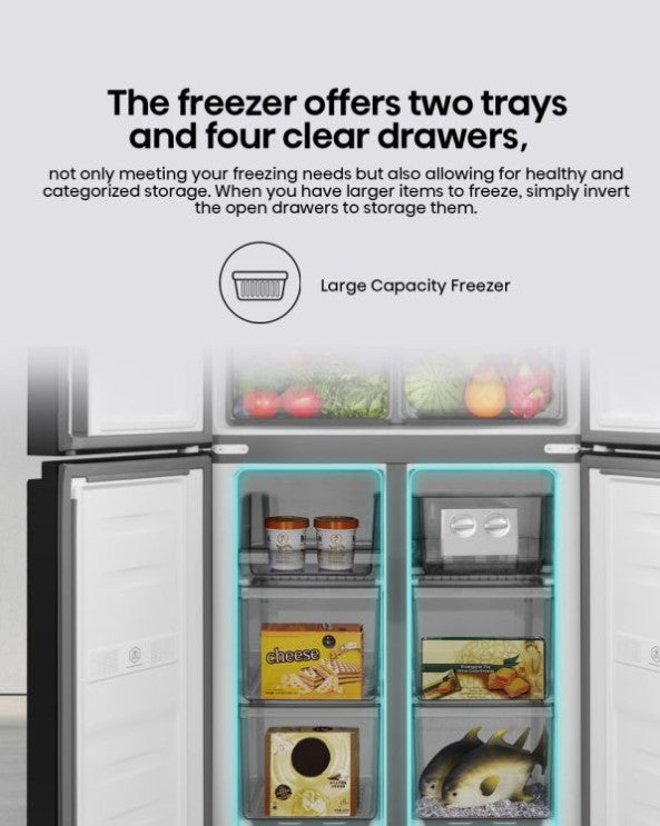 Hisense 530L 4 Door Inverter Fridge RQ556N4ABU Refrigerator (Black Glass) Peti Sejuk