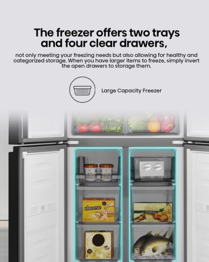 Hisense 530L 4 Door Inverter Fridge RQ556N4ABU Refrigerator (Black Glass) Peti Sejuk