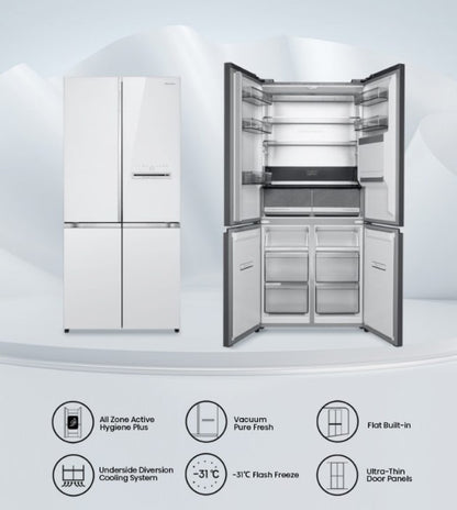Hisense 610L RQ660N4AWUC1 4 Door Inverter fridge Refrigerator (WHITE GLASS)