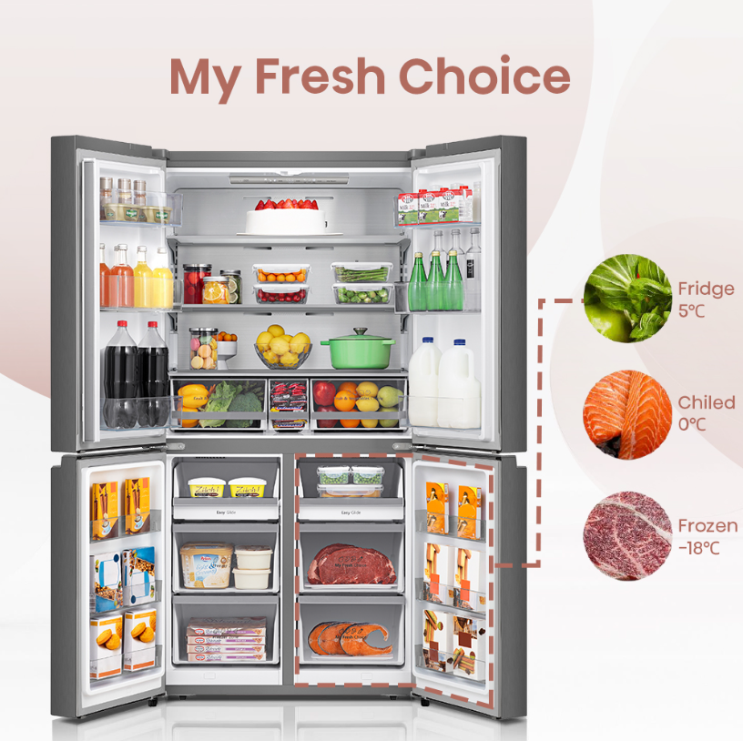 Hisense 720L RQ768N4AWKU 4 Door Inverter fridge Refrigerator (White & Khaki Glass) RQ768N4AW-KU Peti Sejuk