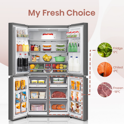 Hisense 720L RQ768N4AWKU 4 Door Inverter fridge Refrigerator (White & Khaki Glass) RQ768N4AW-KU Peti Sejuk