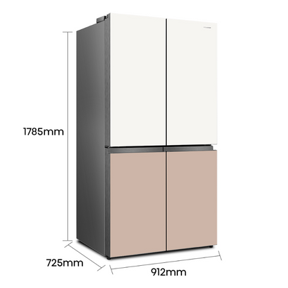 Hisense 720L RQ768N4AWKU 4 Door Inverter fridge Refrigerator (White & Khaki Glass) RQ768N4AW-KU Peti Sejuk