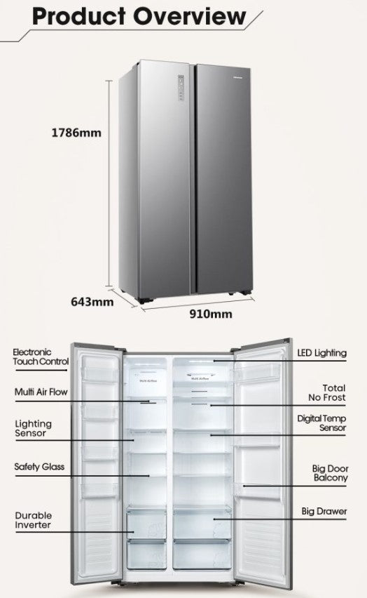 Hisense 620L Fridge Side by Side INVERTER RS666N4ACNIV Refrigerator (Silver)