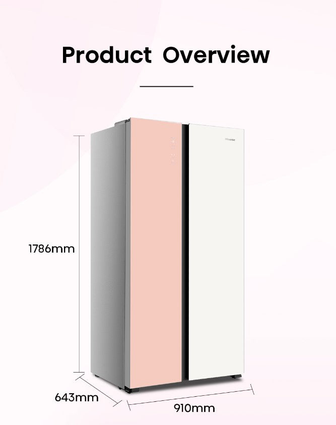 Hisense Side by Side Inverter - Pink/White (620L) RS688N4AW-PU/RS688N4AWPU