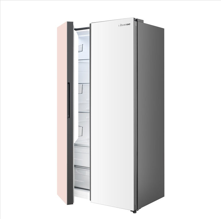Hisense 660L Side by Side Inverter Refrigerator Fridge RS728N4AWPU (White & Orange Glass) Peti Sejuk