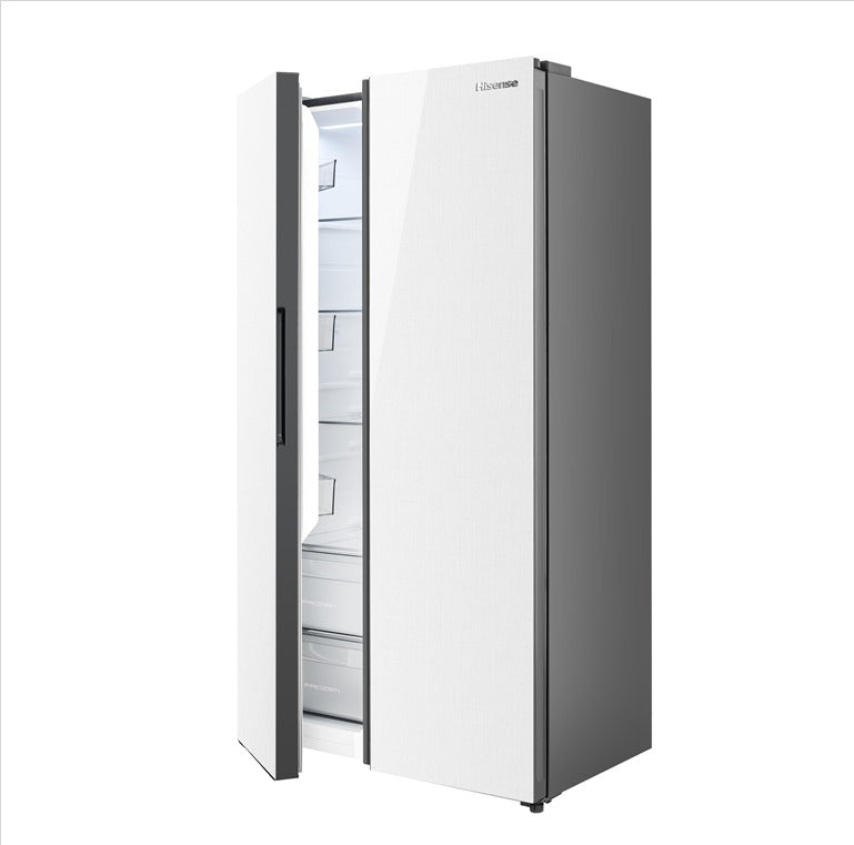 Hisense 660L Side by Side Inverter Refrigerator Fridge RS728N4AWU (White Glass) Peti Sejuk