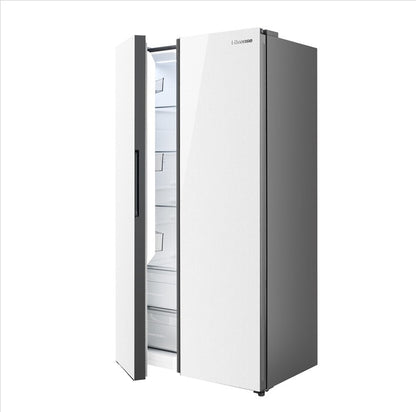 Hisense 660L Side by Side Inverter Refrigerator Fridge RS728N4AWU (White Glass) Peti Sejuk