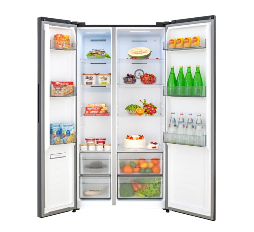 Hisense 660L Side by Side Inverter Refrigerator Fridge RS728N4AWU (White Glass) Peti Sejuk