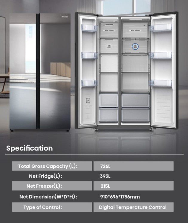 Hisense 726L Side by Side RS808N4ABU Refrigerator