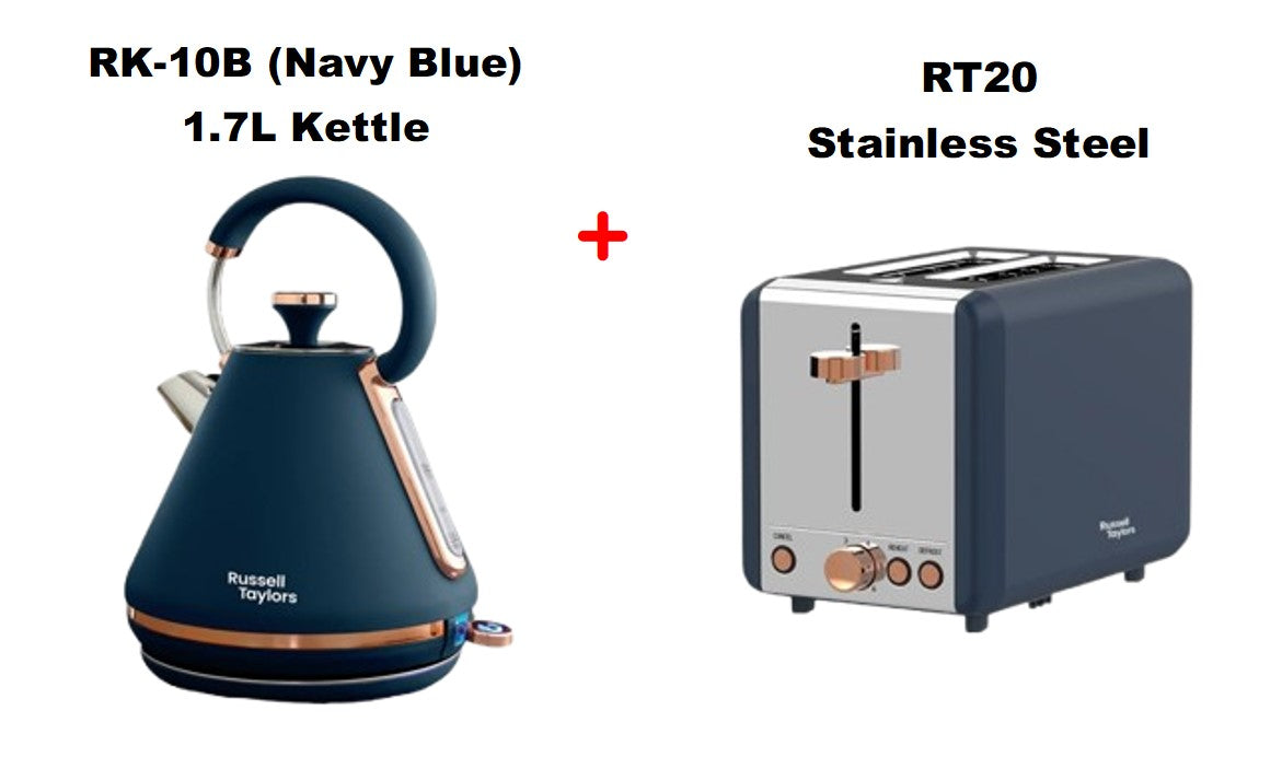 Russell Taylors 1.7L RK-10 Kettle RK-10B (Navy Blue) RK10B + Stainless Steel Toaster RT20