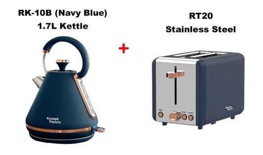 Russell Taylors 1.7L RK-10 Kettle RK-10B (Navy Blue) RK10B + Stainless Steel Toaster RT20