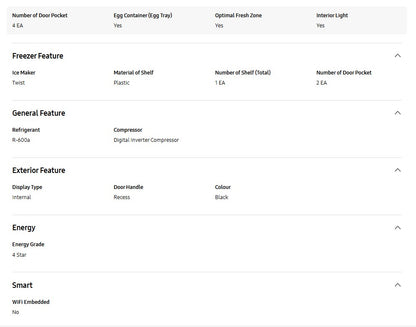 Samsung 427L Fridge Top Mount Freezer with Optimal Fresh RT42CG6444B1ME Inverter Refrigerator