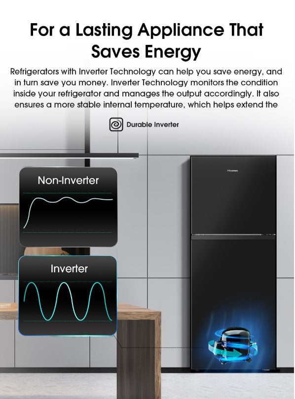 Hisense 420L RT439N4ABN Top Mount Freezer 2 Door Inverter Fridge (Black)