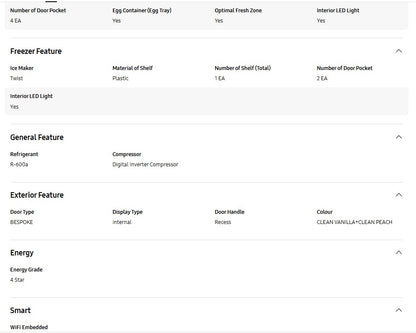 SAMSUNG Bespoke 476L Top Mount RT47CB66448JME Fridge Freezer Refrigerator (Clean Vanilla + Clean Peach)