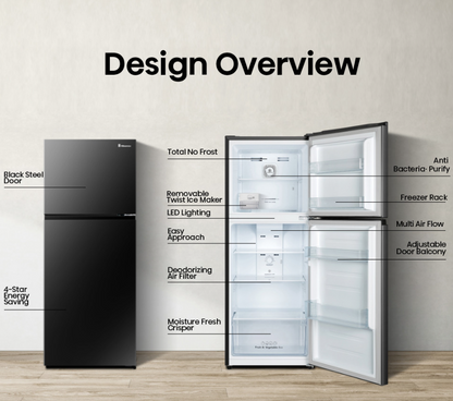 Hisense 2 Door 500L Inverter Fridge RT529N4ABN (Black Steel Door) Peti Sejuk