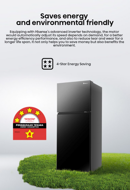Hisense 2 Door 500L Inverter Fridge RT529N4ABN (Black Steel Door) Peti Sejuk