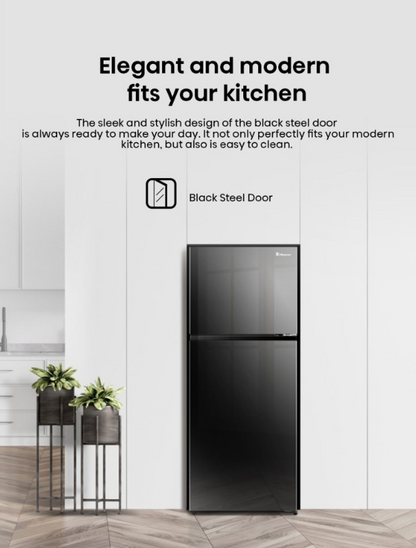 Hisense 2 Door 500L Inverter Fridge RT529N4ABN (Black Steel Door) Peti Sejuk