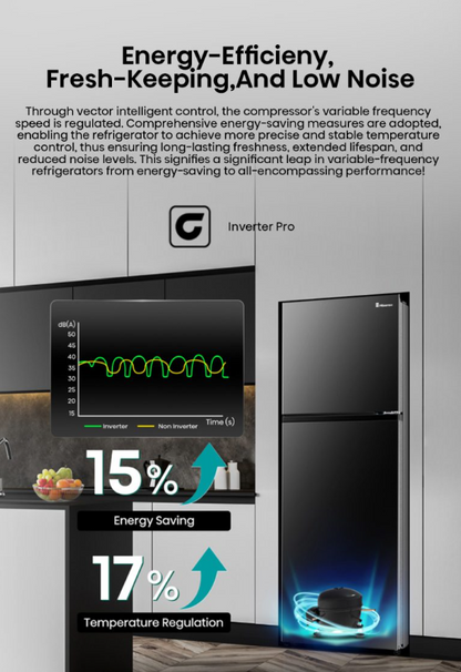 Hisense 2 Door 500L Inverter Fridge RT529N4ABN (Black Steel Door) Peti Sejuk