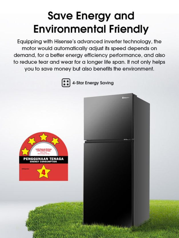 Hisense 500L 2 Door Inverter Fridge RT549N4ABU Refrigerator (Black Glass)