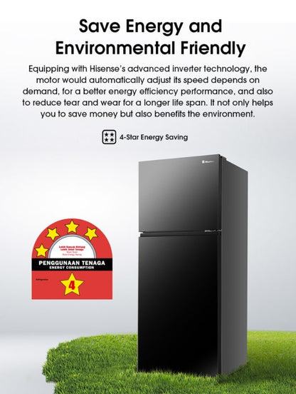 Hisense 500L 2 Door Inverter Fridge RT549N4ABU Refrigerator (Black Glass)