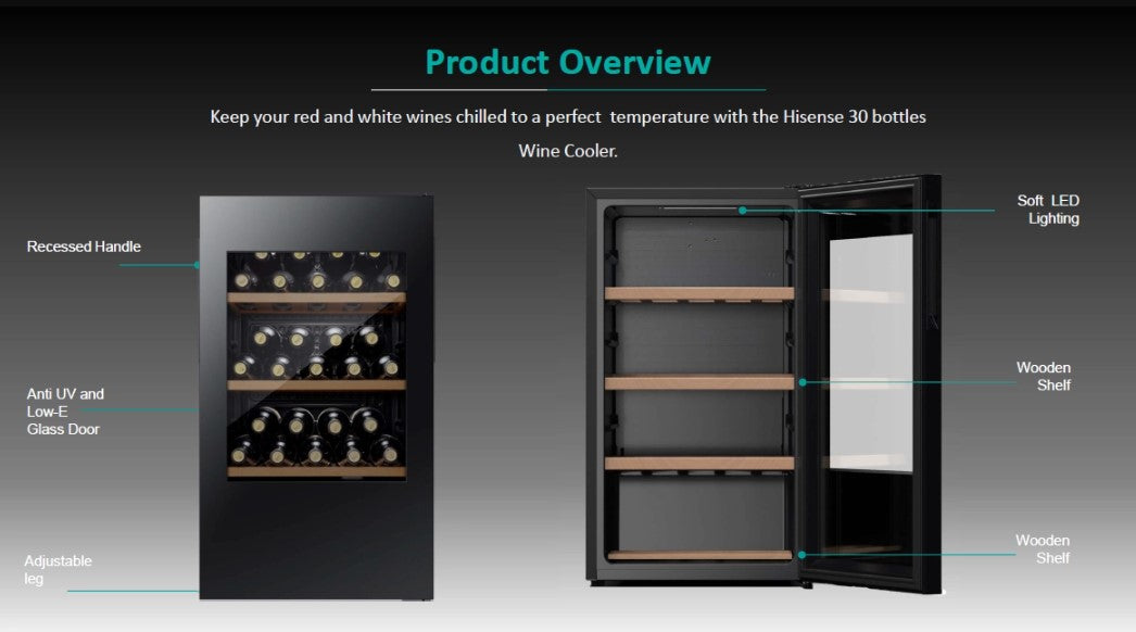 Hisense RW32N4ATB Wine Cooler 34 Bottles LED Lighting Wine Cellar