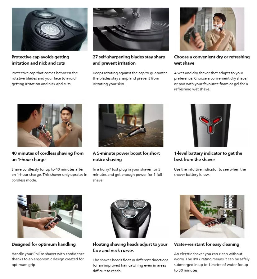 Philips Wet and Dry Electric Shaver S1301/02 Series 1000 Fast Charge S1301