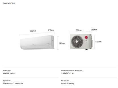 LG S3-Q18KLPPA/S3NQ18KLPPA 2.0HP Dual Inverter Premium Air Conditioner with Ionizer and ThinQ™ Function S3UQ18KLPPA