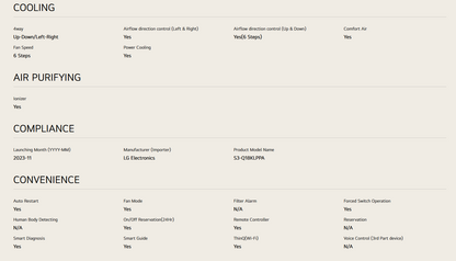 LG S3-Q18KLPPA/S3NQ18KLPPA 2.0HP Dual Inverter Premium Air Conditioner with Ionizer and ThinQ™ Function S3UQ18KLPPA