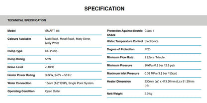 Alpha Instant Water Heater with DC PUMP SMART 18i / SMART18I IVORY WHITE