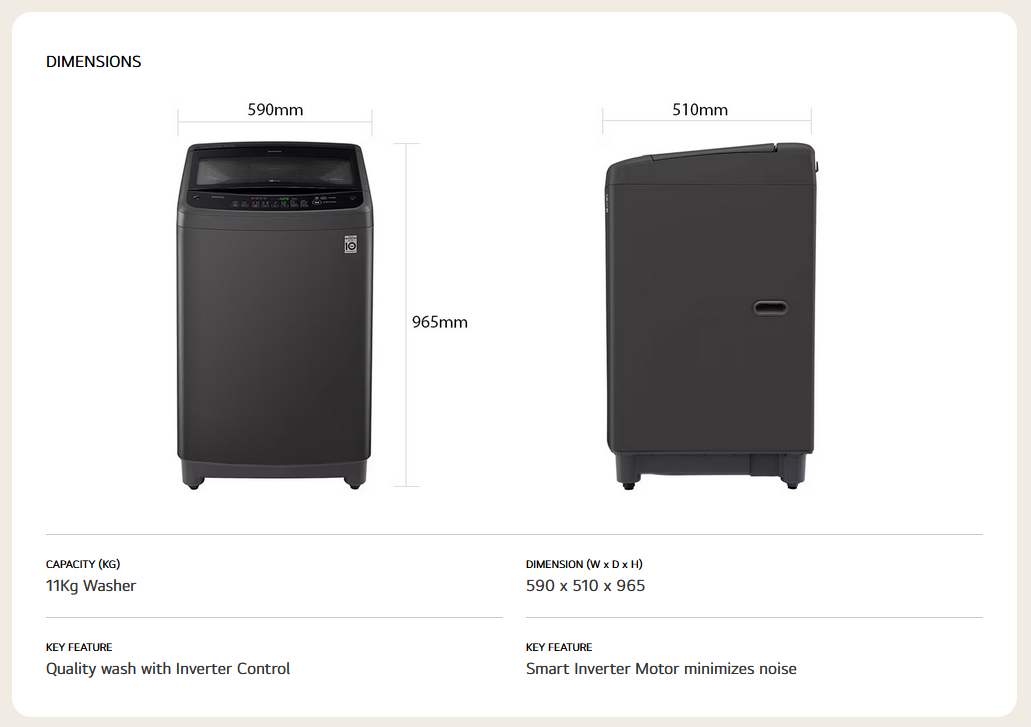 LG T2311VS2B 11kg Top Load Washer with Smart Inverter