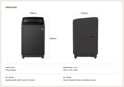 LG T2311VS2B 11kg Top Load Washer with Smart Inverter