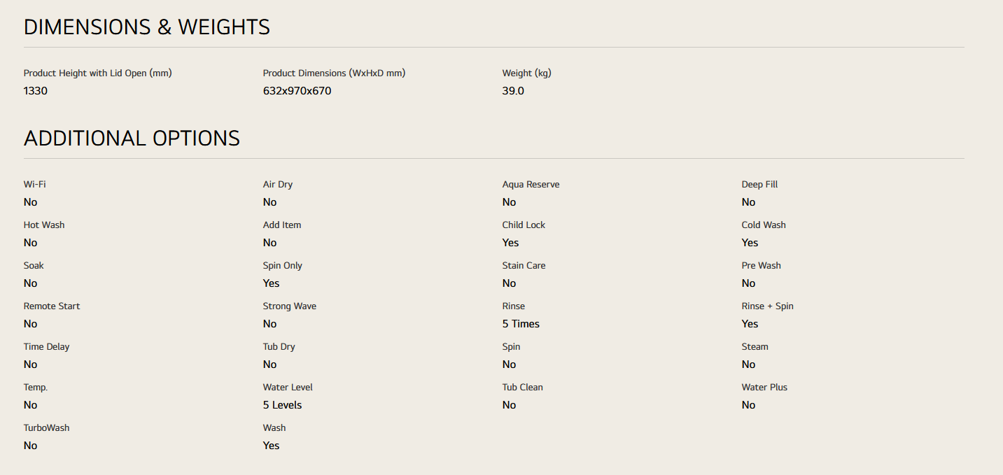 LG T2515VBTB 15kg Top Load Washer with Smart Inverter and Turbo Drum
