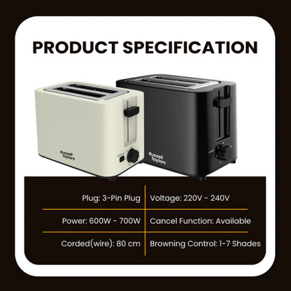 Russell Taylors 7-Shades Bread Toaster T2 Black / T2B