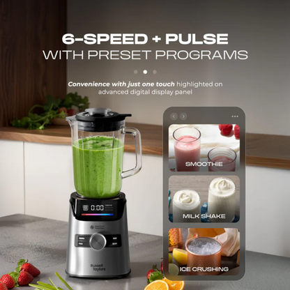 Russell Taylors PowerCrush Blender 1.7L Glass Jug with Grinder 1400W TB10