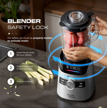 Russell Taylors PowerCrush Blender 1.7L Glass Jug with Grinder 1400W TB10
