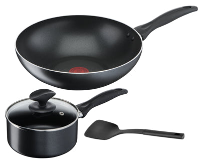 TEFAL B225S4 COOK & CLEAN non induction 4 PC SET : WOKPAN 28 CM SAUCEPAN 16 CM+LID SPATULA