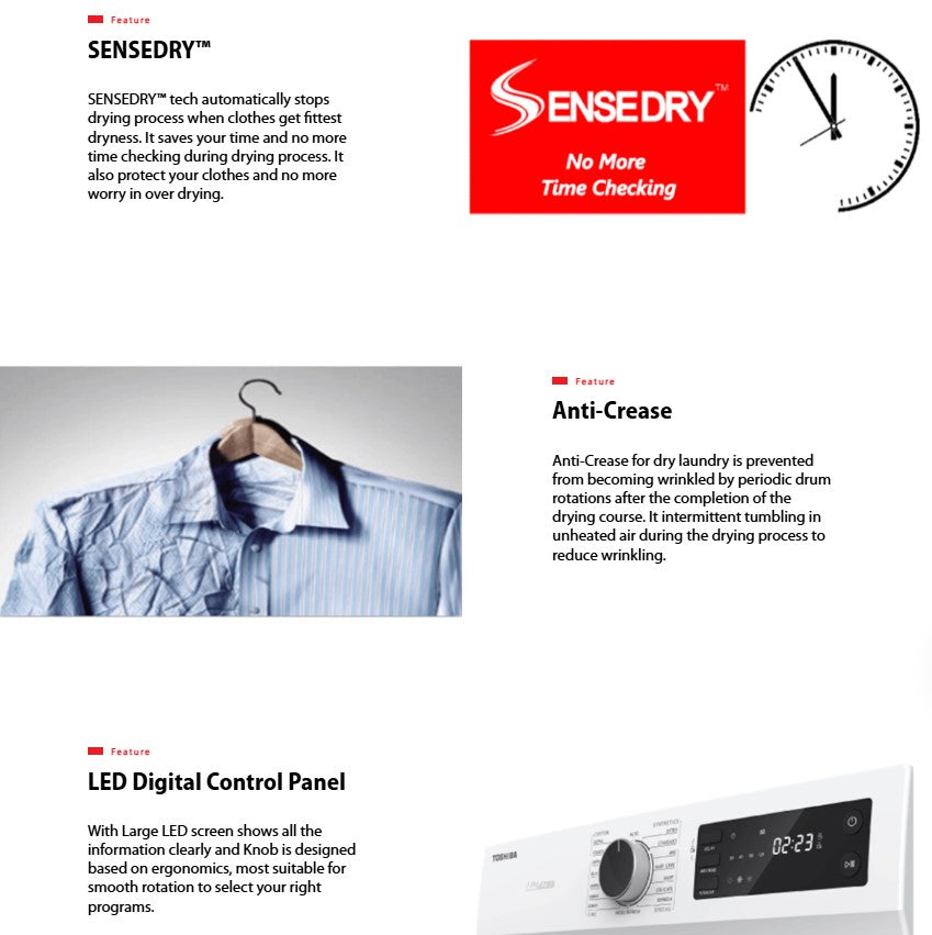 Toshiba Dryer TD-H80SEM(SK) 7KG SenseDry Tumble Dryer (Dark Silver) TDH80SEMSK