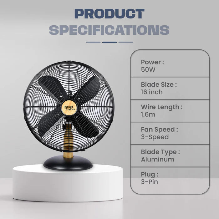 Russell Taylors 4-Blade Table Fan with Metal Blade 16 inch TF3