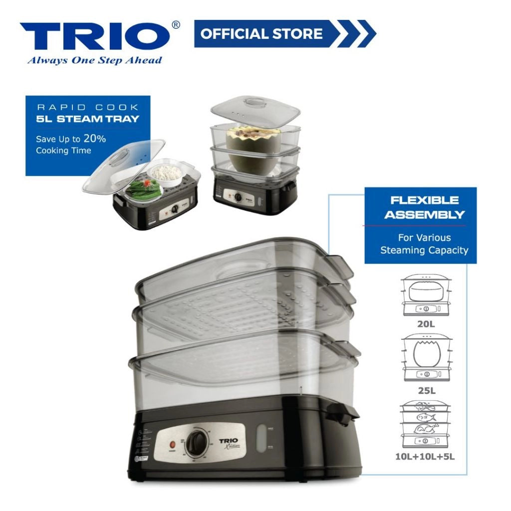 Trio 25L Food Steamer With Low Sugar Rice Bowl TFS-28/TFS28