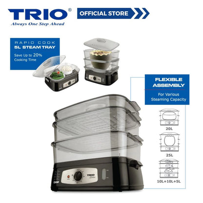 Trio 25L Food Steamer With Low Sugar Rice Bowl TFS-28/TFS28