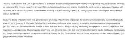 Trio 25L Food Steamer With Low Sugar Rice Bowl TFS-28/TFS28