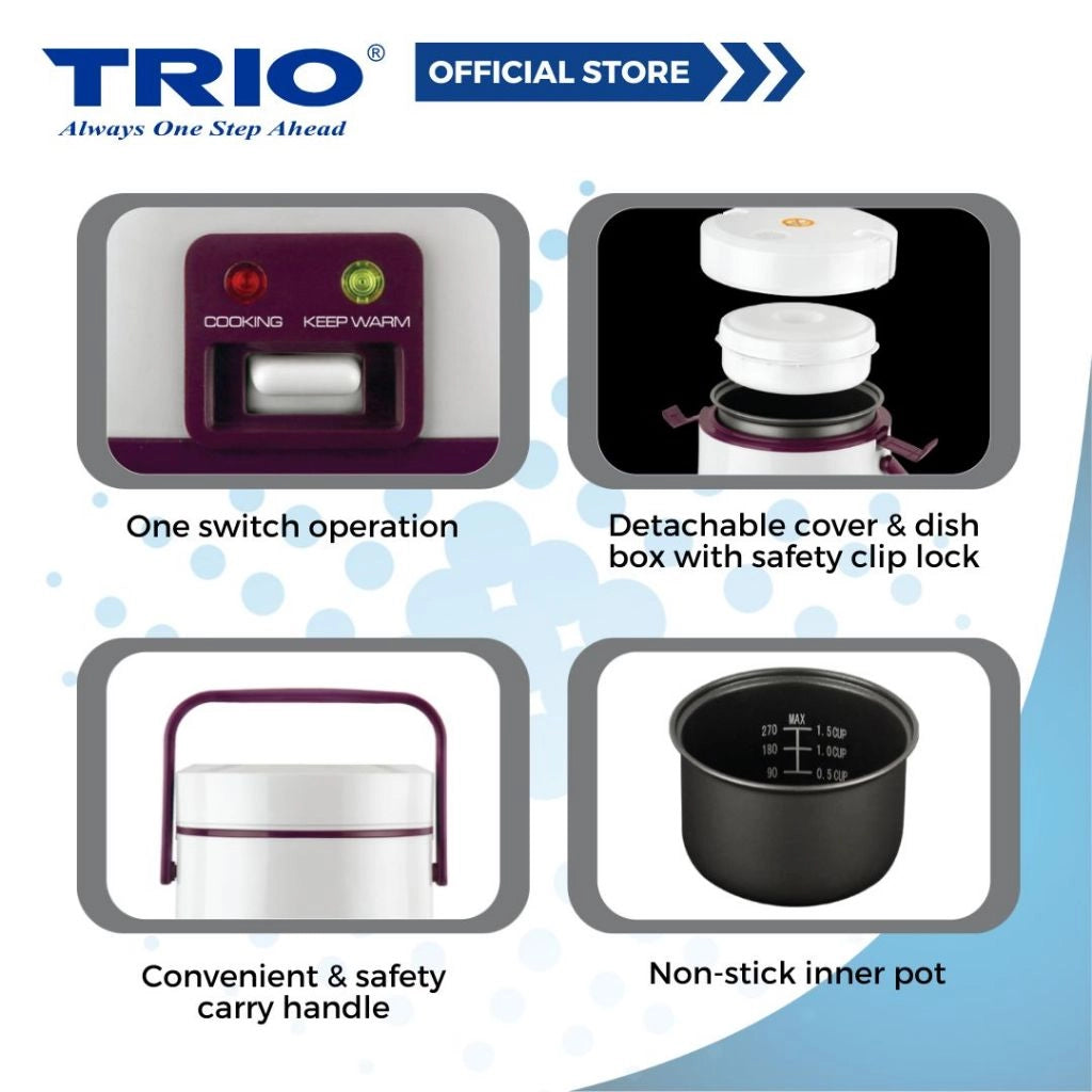 Trio 0.3L Rice Cooker with Detachable Cover & Dish Box TJC-030/TJC030