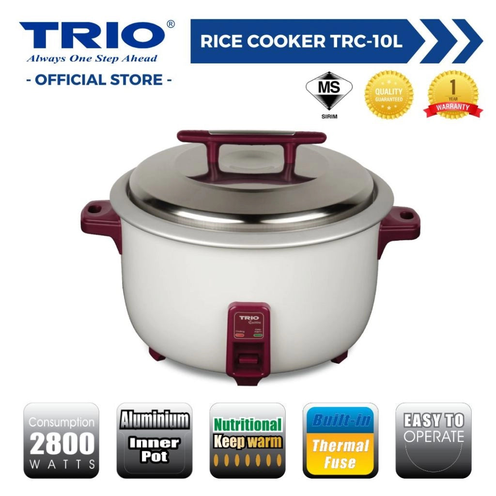 Trio 10L Commercial Rice Cooker with Extra Large Capacity TRC-10L/TRC10L