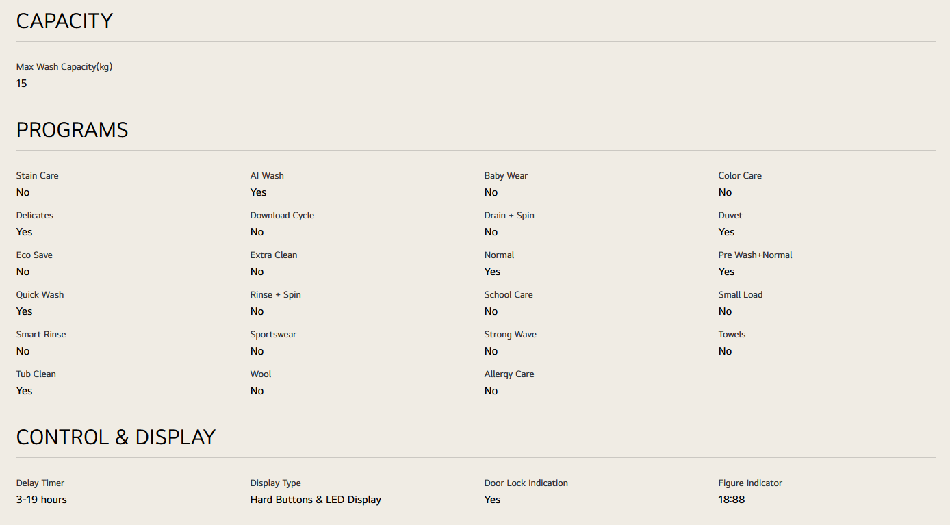 LG TV2515DV3B 15kg Top Load Washer with AI Direct Drive™ and Turbo Drum
