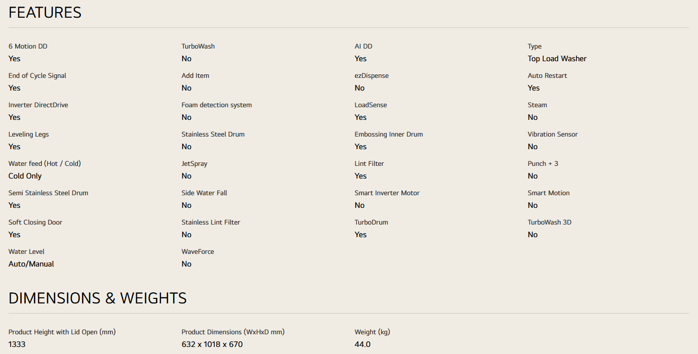 LG TV2515DV3B 15kg Top Load Washer with AI Direct Drive™ and Turbo Drum