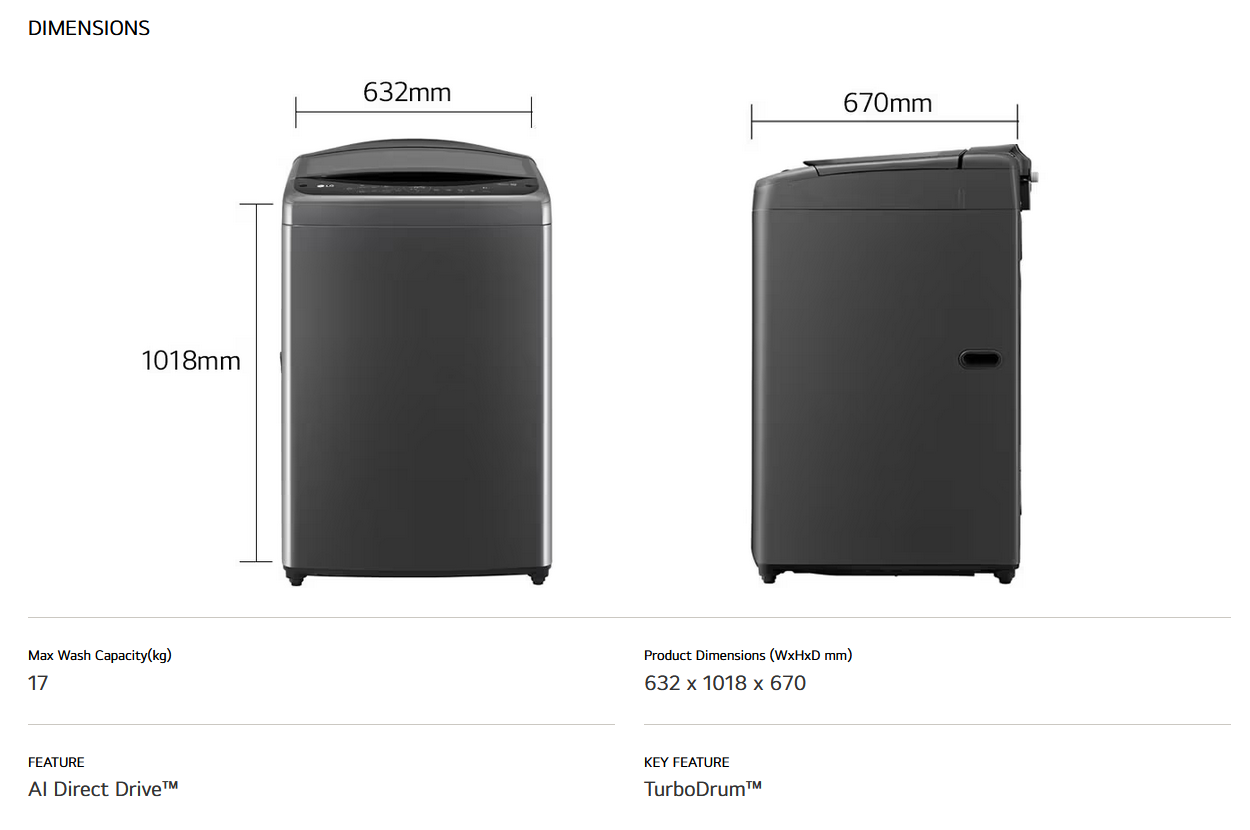 LG TV2517SV3B 17kg Top Load Washing Machine with Intelligent Fabric Care