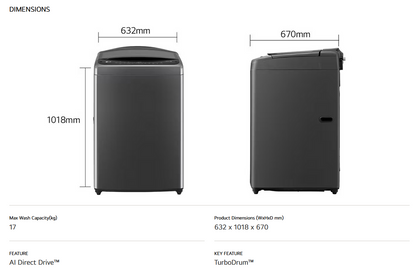 LG TV2517SV3B 17kg Top Load Washing Machine with Intelligent Fabric Care