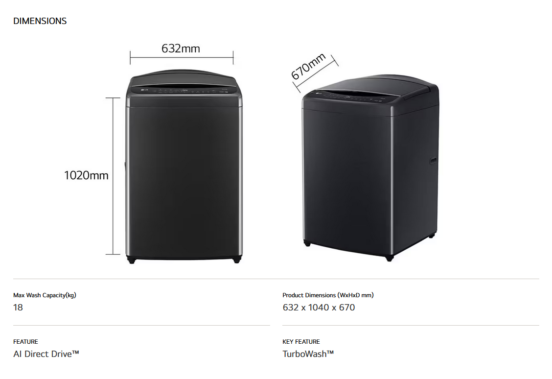 LG TV2518SV7K 18kg Top Load Washing Machine with Intelligent Fabric Care