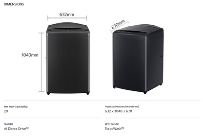 LG TV2520SV7K 20kg Top Load Washing Machine with Intelligent Fabric Care