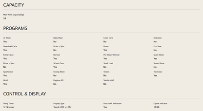 LG TV2724SV9K 24kg Top Load Washing Machine with Intelligent Fabric Care
